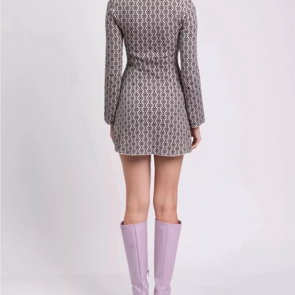 RRP €285 MAJE Jacquard Knitted Mini Dress EU38 Patterned Mock Neck